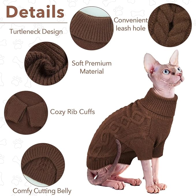 Small Dog Knit Sweater, Fall Puppy Sweaters Boys Girls, Dog Sweatershirt with Harness Hole, Halloween Sweater for Small Dogs, Classic Pullover Doggie Costumes for Toy Poodle, Yorkie, Coffee S