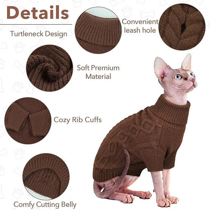 Small Dog Knit Sweater, Fall Puppy Sweaters Boys Girls, Dog Sweatershirt with Harness Hole, Halloween Sweater for Small Dogs, Classic Pullover Doggie Costumes for Toy Poodle, Yorkie, Coffee S