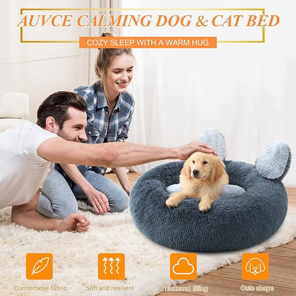 Calming Round Pet Bed for Medium Dogs 45 lbs 30" Grey