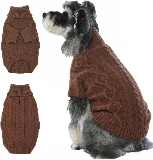 Small Dog Knit Sweater, Fall Puppy Sweaters Boys Girls, Dog Sweatershirt with Harness Hole, Halloween Sweater for Small Dogs, Classic Pullover Doggie Costumes for Toy Poodle, Yorkie, Coffee S