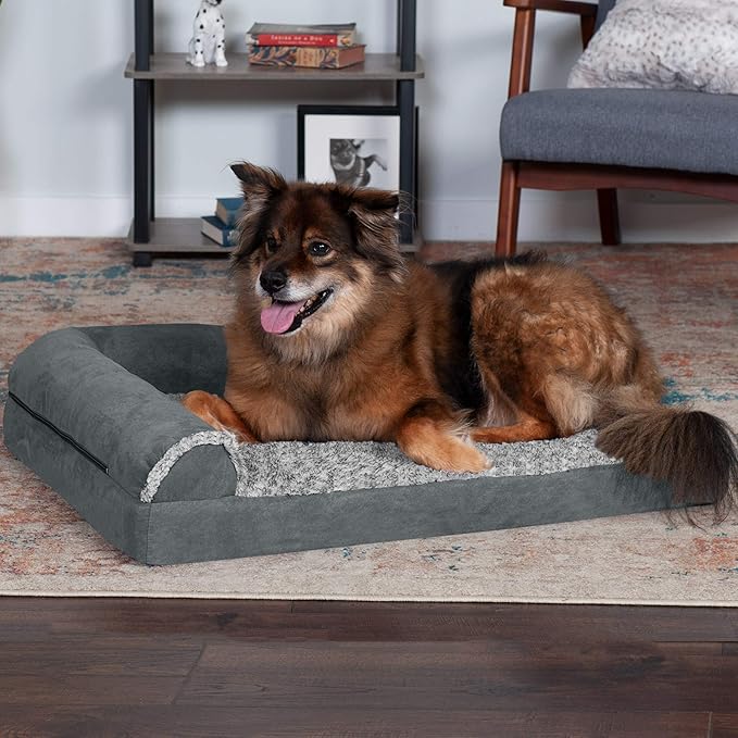 Furhaven Memory Foam Dog Bed for Large/Medium Dogs w/ Removable Bolsters & Washable Cover 55 lbs