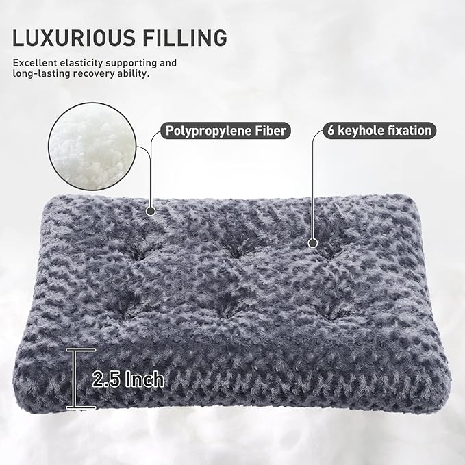 KSIIA Washable Dog Bed Deluxe Plush Dog Crate Beds Fulffy Comfy Kennel Pad Anti-Slip Pet Sleeping Mat for Large 21" x 13", Dark