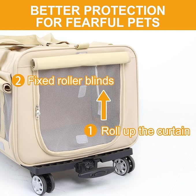 Rolling Cat Carrier on Wheels for 2 Cats - Double Compartment Cat Carrier with Wheels for 2 Small and Medium Cats - Ideal for Traveling/Hiking/Camping - 21" x 17" x 13" Not for Airline