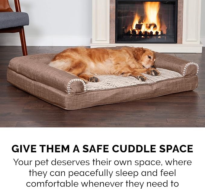 Furhaven Cooling Gel Dog Bed for Large Dogs w/ Removable Bolsters & Washable Cover 95 lbs