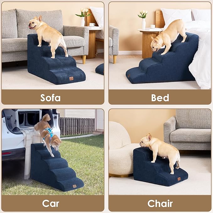 EHEYCIGA Curved Dog Stairs for High Beds 19.7" H 4-Step Dog