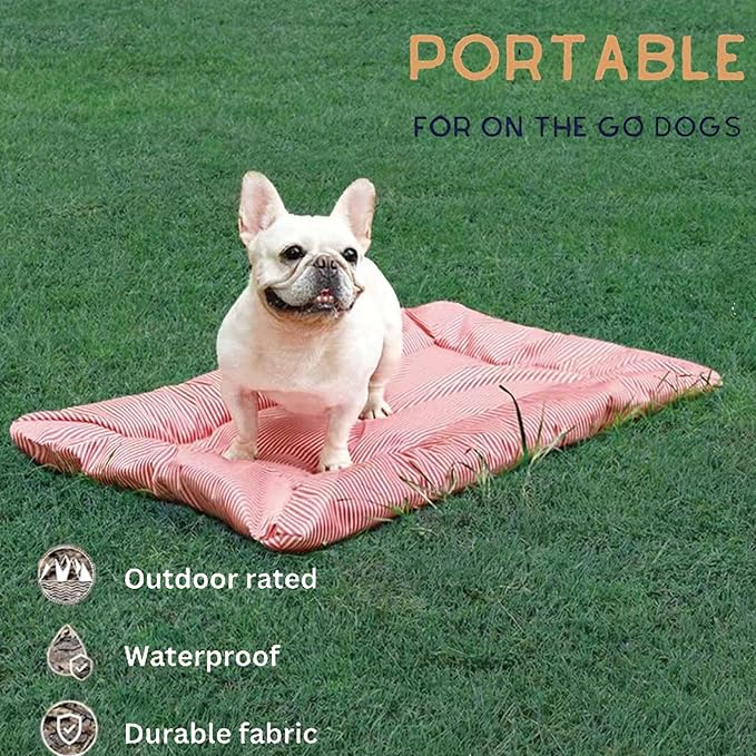 YOFANG Chew Proof Dog Bed-Outdoor Travel Camping Dog Bed,Waterproof Ripstop Nylon Fabric and Machine Washable,Indestructible and Easy to Clean Pet Bed Mat for Car,Sofa,Cage,34"x23"