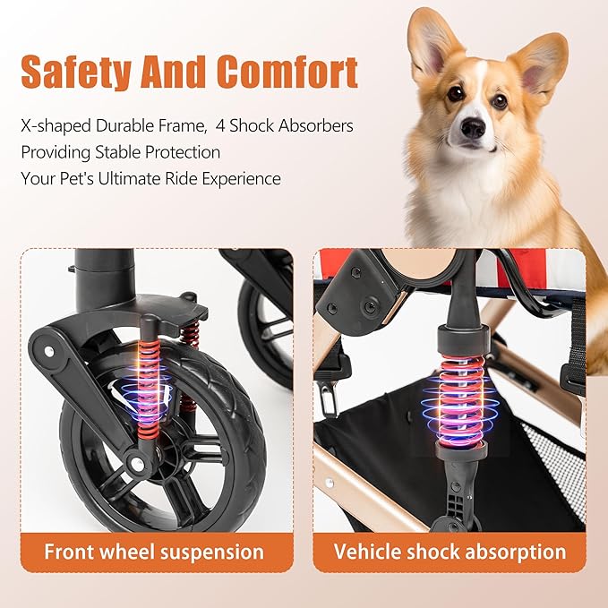 Dog Pet Stroller for Small to Medium Dogs 20lbs 30lbs to 65lbs Capacity 3 in 1 One-Click 2 Cat 2 Dog