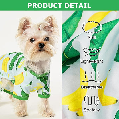 Dog Pajamas, Banana Graphics, X-Small, 1.5-3.3lb, Polycotton, for Small Dogs & Cats