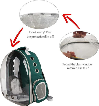 Cat Backpack Carrier Bubble Bag, Transparent Space Capsule Pet Carrier Dog Hiking Backpack, Small Dog Backpack Carrier for Cats Puppies Airline Approved Travel Carrier Outdoor Use Green