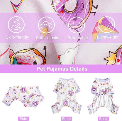 Pet Clothes Super Soft Dog Pajamas for Small Dogs Boy Girl Summer Dog Shirts Pjs Puppy Clothes 4 Leg Onesies Jumpsuit Clothing for Male Female Dogs Cat Pet Jammies Outfit (Large, Donut Purple)