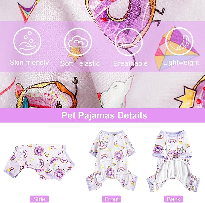 Dog Pajamas for Small Dogs Boy Girl Cute Dog Clothes Soft Stretch Chihuahua Yorkie Clothes Onesies Summer Puppy Pajamas XS-XXL Pet Dog Pjs Outfits Shirts Pet Cats Jammies Sleeper Medium Donut Purple