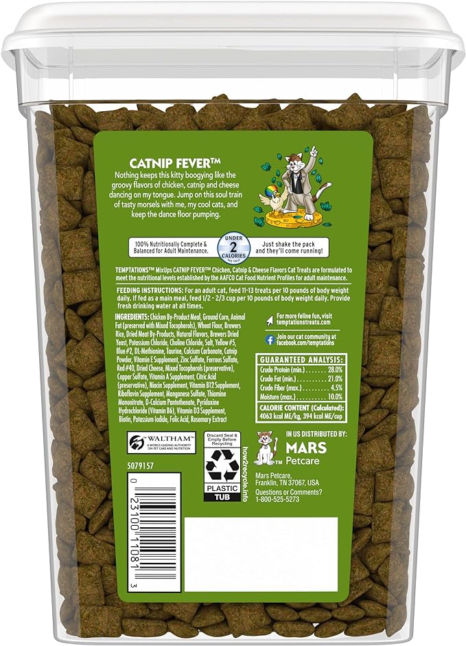 Temptations MixUps Catnip Fever Flavor Crunchy and Soft Cat Treats, 16 oz. Tub