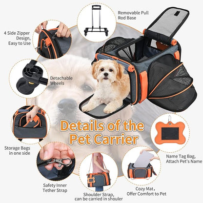 LOOBANI Pet Carrier with Wheels,Pet Carrier Airline Approved 18x11x11 for Small Dogs & Cats Puppy Up to 16 LBS Airline Approved Dog Carrier, Cat Carrier Underseat Safe and Easy Travel Vet Visit