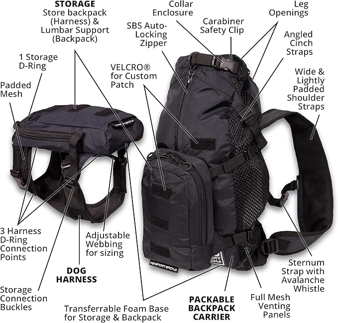 K9 Sport Sack Walk-On | Dog Carrier Dog Backpack with Harness & Storage (Small, Anthracite Black)