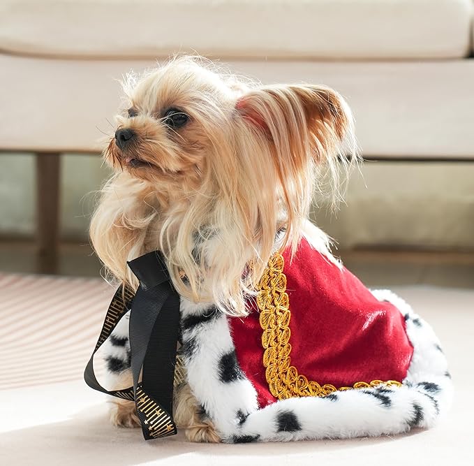 Lovelyshop pet Serial Lux Fur Red Cat Dog Cloak for Halloween Costumes, King Queen Prince and Princess Cosplay-XS