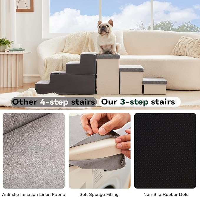 Love's cabin Dog Stairs for Small Medium or Large Dogs with Storage and Adjustable Steps 3-Step Gray 200 lbs