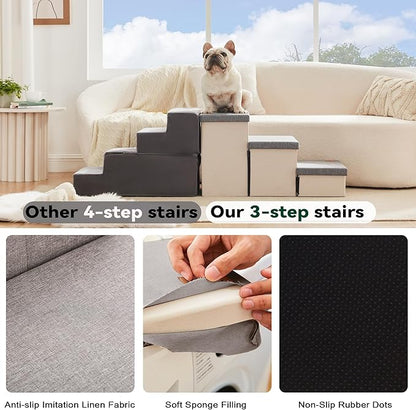 Love's cabin Dog Stairs for Small Medium or Large Dogs with Storage and Adjustable Steps 3-Step Gray 200 lbs