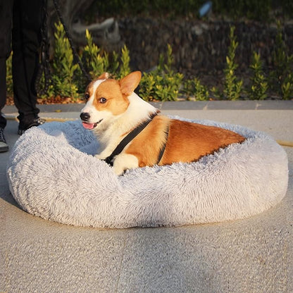 Dog Bed Large Size Dog Gray Faux Fur 39 Inches 60 Pounds