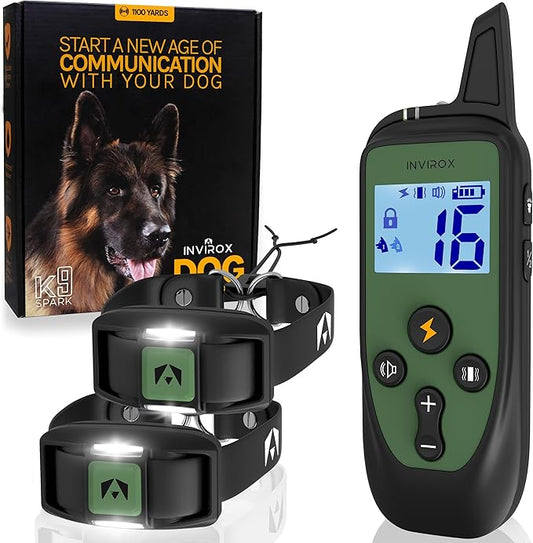 INVIROX Shock Collar for Large Dogs [SPARK K9 X2] 124 Levels 2 Dog Training Collars with Remote 1100yd Range IP67 Waterproof