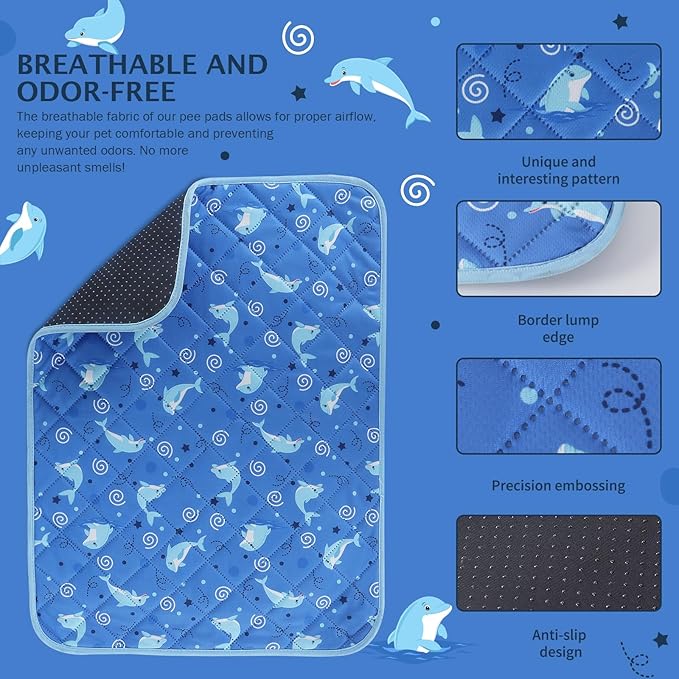 IEUUMLER Washable Pee Pads for Dogs 1 Pack EU007 (Dolphin, 48"X48"-1pcs)