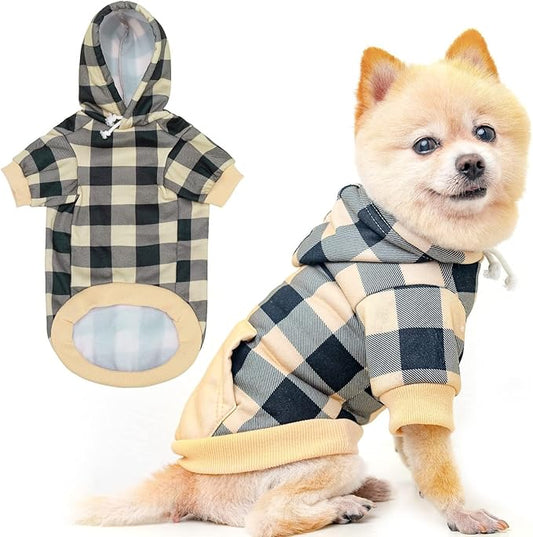 KOOLTAIL Plaid Dog Hoodie Pet Clothes Sweater with Hat and Pocket for Small Medium Large Size Dogs