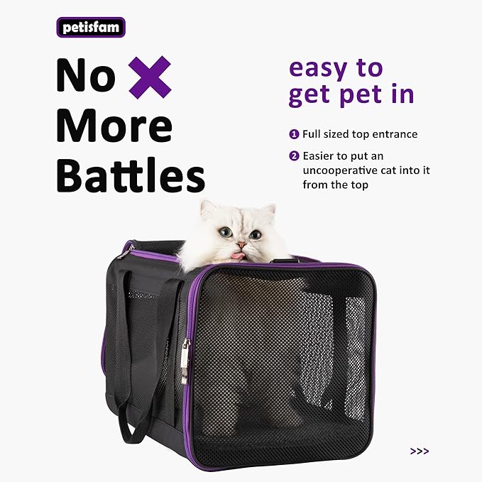 petisfam Soft Pet Carrier for Large and Medium Cats, 2 Kitties, Small Dogs. Easy to Get Cat in, Great for Cats That Don't Like Carriers (Black)