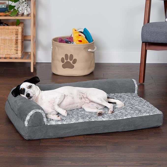 Furhaven Memory Foam Dog Bed for Medium/Small Dogs w/ Removable Bolsters & Washable Cover 35 lbs