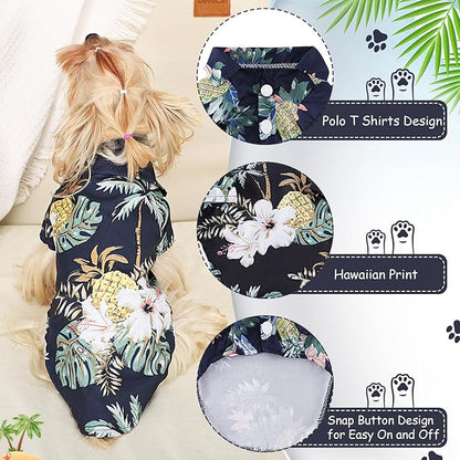 Dog Hawaiian Shirt Hawaii Style Summer Dog Clothes Boy Girl Breathable Cool Costume Beach Seaside Sweatshirt for Small Puppy Polo T-Shirt Pet Outfit (Black (5.5-7.7lb)-Chest15)