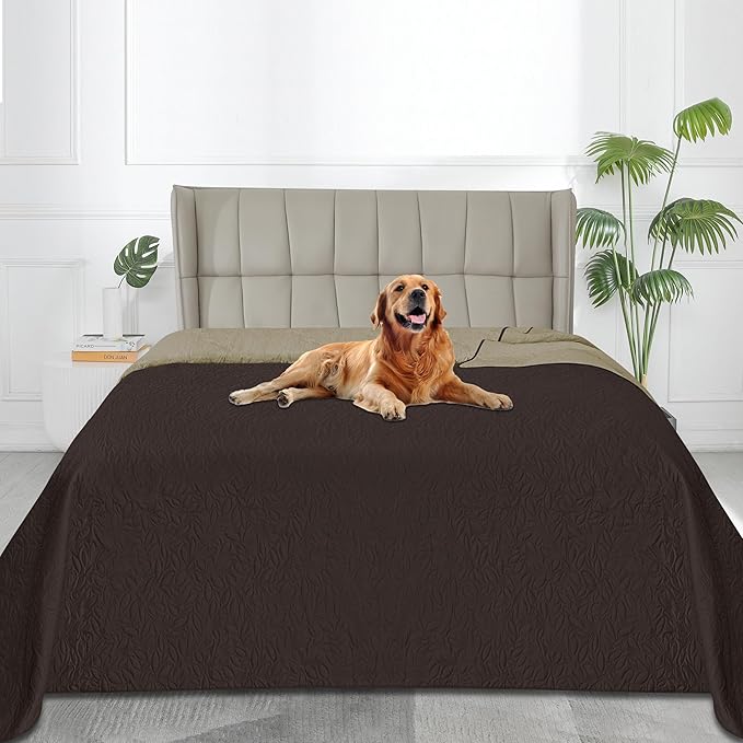 Easy-Going Waterproof Dog Bed Cover Reversible Leak Proof Pet Blanket Replacement Mat for Furniture Washable Couch Cover Sofa Cover for Dogs Cat(82x86 Inch, Chocolate/Beige)