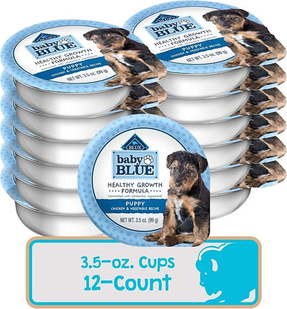 Blue Buffalo Baby BLUE Healthy Growth Formula Natural Puppy Wet Dog Food Cup, Chicken and Vegetable Recipe 3.5-oz Cups (Pack of 12)