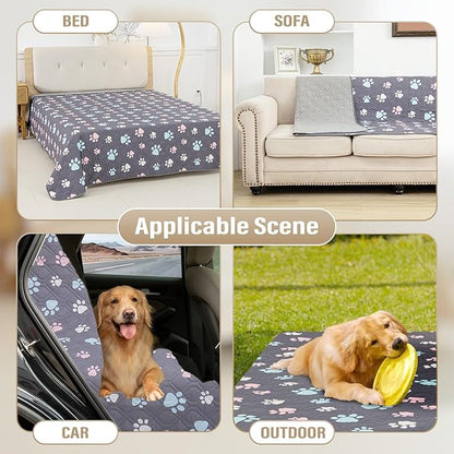 Dog Bed Cover for Pets Blankets Rug Pads for Couch Protection Waterproof Bed Covers Dog Blanket Furniture Protector Reusable Changing Pad (Dark Grey+Colorful Paw 62"x82")