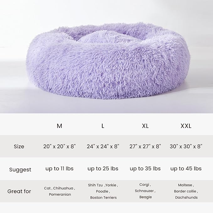 WESTERN HOME WH Calming Dog Bed & Cat Bed, Anti-Anxiety Donut Dog Cuddler Bed, Warming Cozy Soft Dog Round Bed, Fluffy Faux Fur Plush Dog Cat Cushion Bed for Small Medium Dogs and Cats