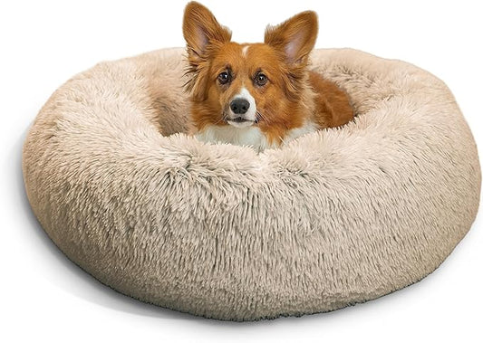 Best Friends by Sheri The Original Calming Donut Cat and Dog Bed in Shag Fur Taupe 30"