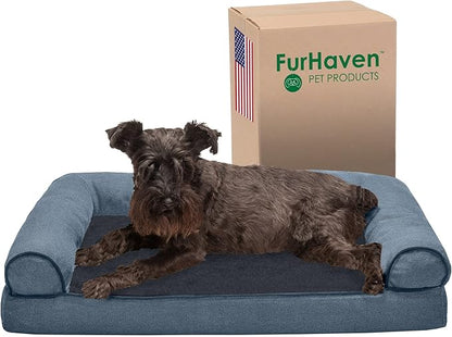 Furhaven Memory Foam Dog Bed for Medium/Small Dogs w/ Removable Bolsters & Washable Cover 35 lbs
