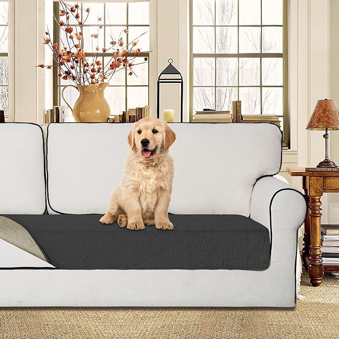 Easy-Going Waterproof Dog Bed Cover Reversible Leak Proof Pet Blanket Replacement Mat for Furniture Washable Couch Cover Sofa Cover for Dogs Cat(30x53 Inch, Dark Gray/Beige)