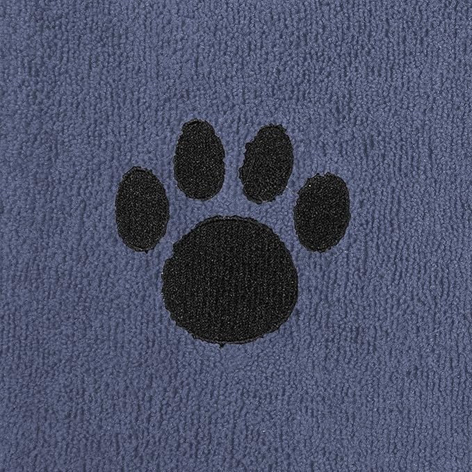 Bone Dry Pet Grooming Towel Collection Absorbent Microfiber X-Large, 41x23.5", Embroidered Stonewash Blue