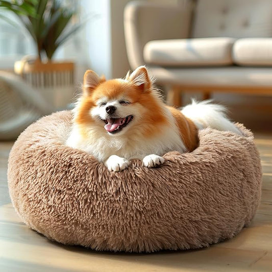 Veehoo Calming Dog Bed for Medium Small Dog 25 lbs 23", Camel