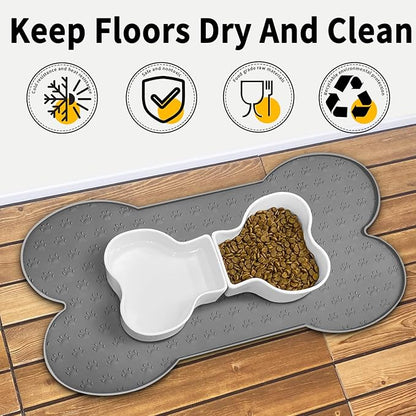 Dog Food Mat Anti-Slip Silicone Dog Bowl Mat Thicker Pet Placemat Waterproof Cat Feeder Pad with Raised Edge Puppy Kitten Feeding Mats Suitable Small Medium-Sized Dogs Cats Eating Tray