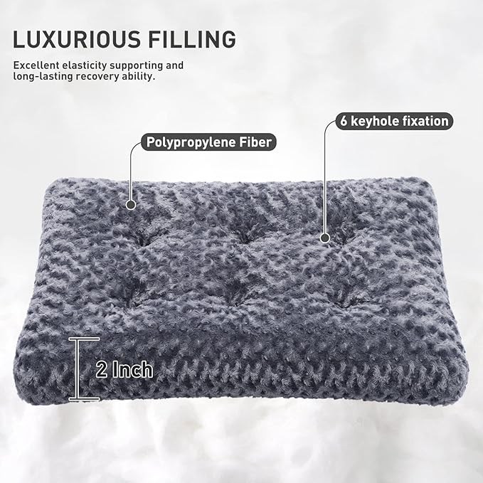 KSIIA Washable Dog Bed Deluxe Plush Dog Crate Beds Fulffy Comfy Kennel Pad Anti-Slip Pet Sleeping Mat for Large 17" x 12", Dark