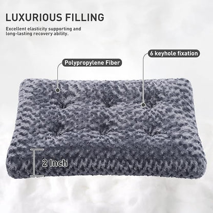 KSIIA Washable Dog Bed Deluxe Plush Dog Crate Beds Fulffy Comfy Kennel Pad Anti-Slip Pet Sleeping Mat for Large 17" x 12", Dark