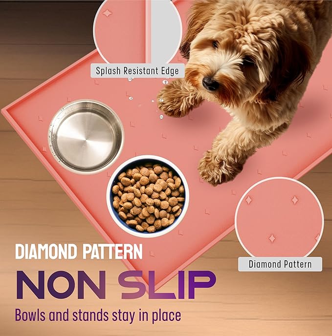 Dog Food Mat - 24x15” Large Silicone Pet Food Mat, Raised Edges Dog Mat for Food and Water Prevent Spill, Waterproof Cat Food Mat for Floors, Easy Clean Dog Bowl Mats for Food and Water