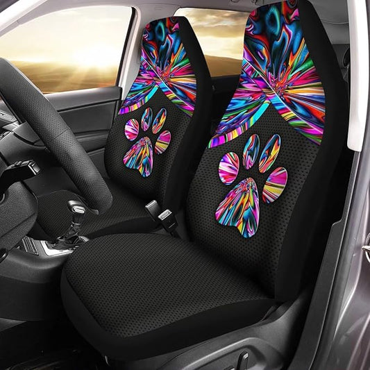 Colorful Trippy Dog Paw Pattern Bucket Seats Protector Set of 2