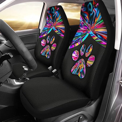Colorful Trippy Dog Paw Printed Auto Front Seats Protector 2pcs Thin
