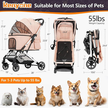 Kenyone Pet Stroller for Small to Medium Dogs Durable Cat Stroller with Lightweight Aluminum Frame