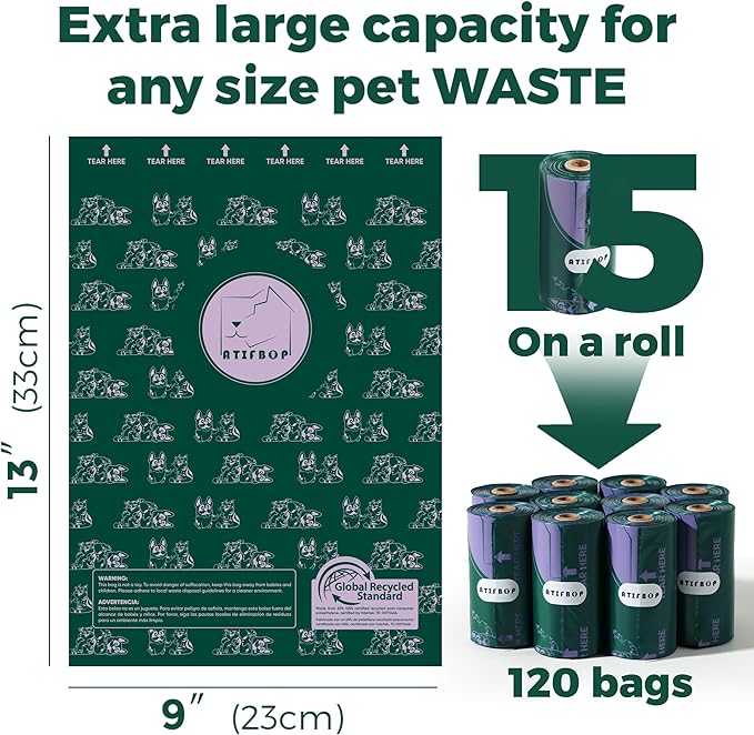 Dog Poop Bags Rolls 8 Refill 65% Recycled