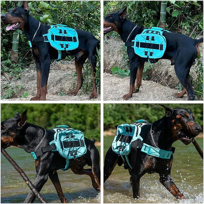 Large Dog Backpack, Outdoor Hound Saddle Bag Dog Pack with Side Pockets for Small Medium Large Dogs, Adjustable Tactical Dog Pack for Hiking, Travel, Camping, Training Turquoise L