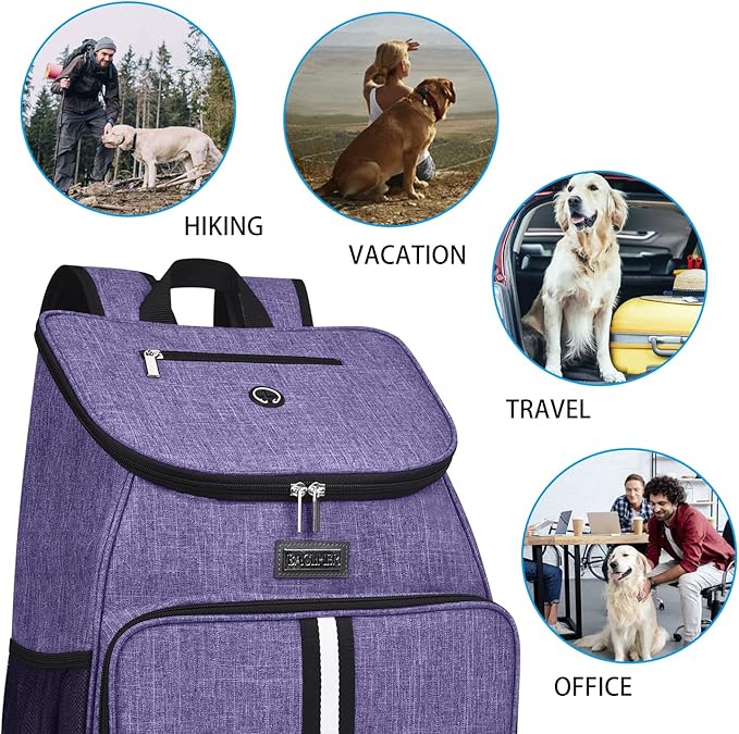 BAGLHER丨Dog Travel Bag, Airline Approved Pet Supplies Backpack, Dog Travel Backpack Accessories Set with 2 Silicone Collapsible Bowls and 2 Food Baskets. Purple