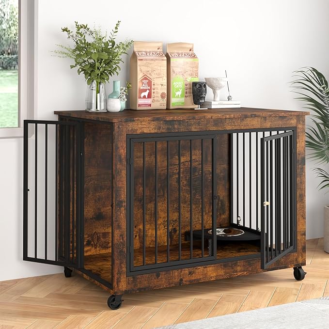 Rovibek Dog Crates for Large Medium Dogs 43.7", Large 3 Doors,