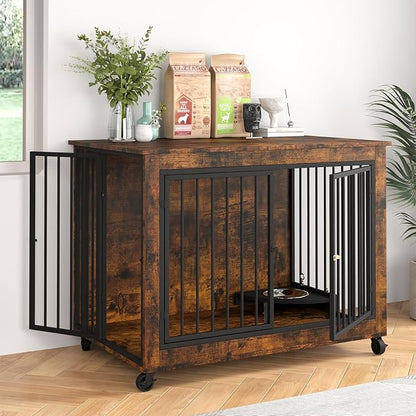 Rovibek Dog Crates for Large Medium Dogs 38.6", Large 3 Doors,