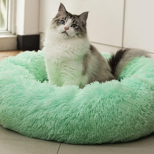 Anti Anxiety Round Fluffy Plush Faux Fur Warm Washable Dog Bed & Cat Bed Sleep（20"/24"/27''） (24",